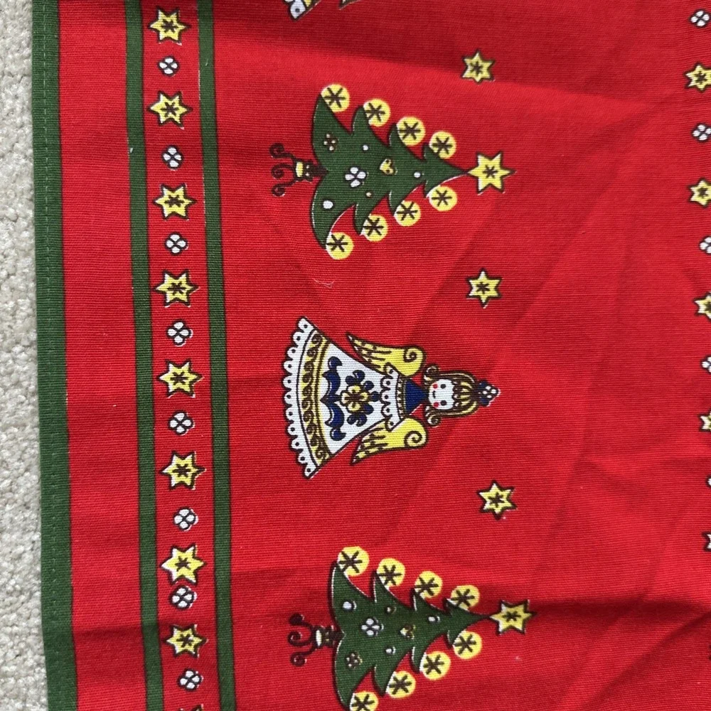 Vintage KOLF Austria Christmas Cotton Angels Trees Small Table Cloth 33x31